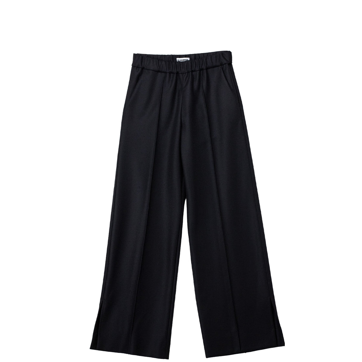 Black wide-leg pants on a white background