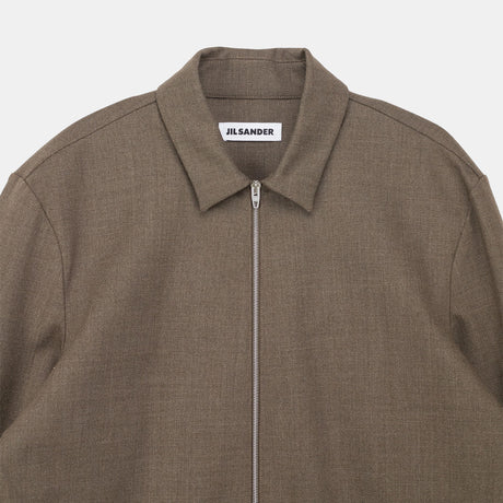 Jil Sander ZIPPED STRETCH WOOL SHIRT, Chocolate Plum