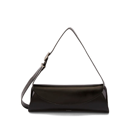 Black handbag on a white background