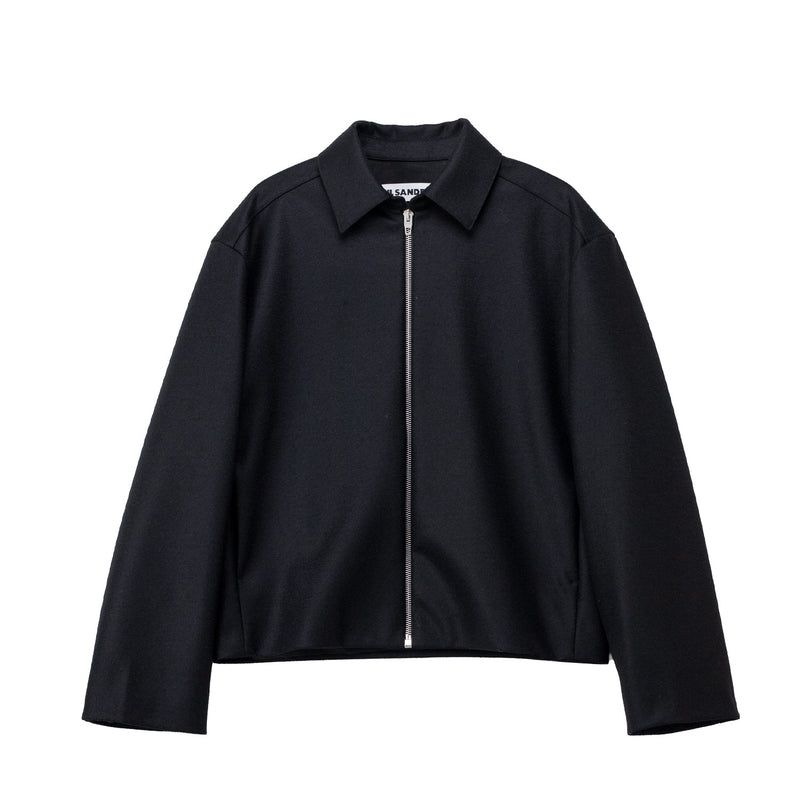 Black jacket with a zipper on a white background