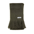 Green scarf with a brand label on a white background