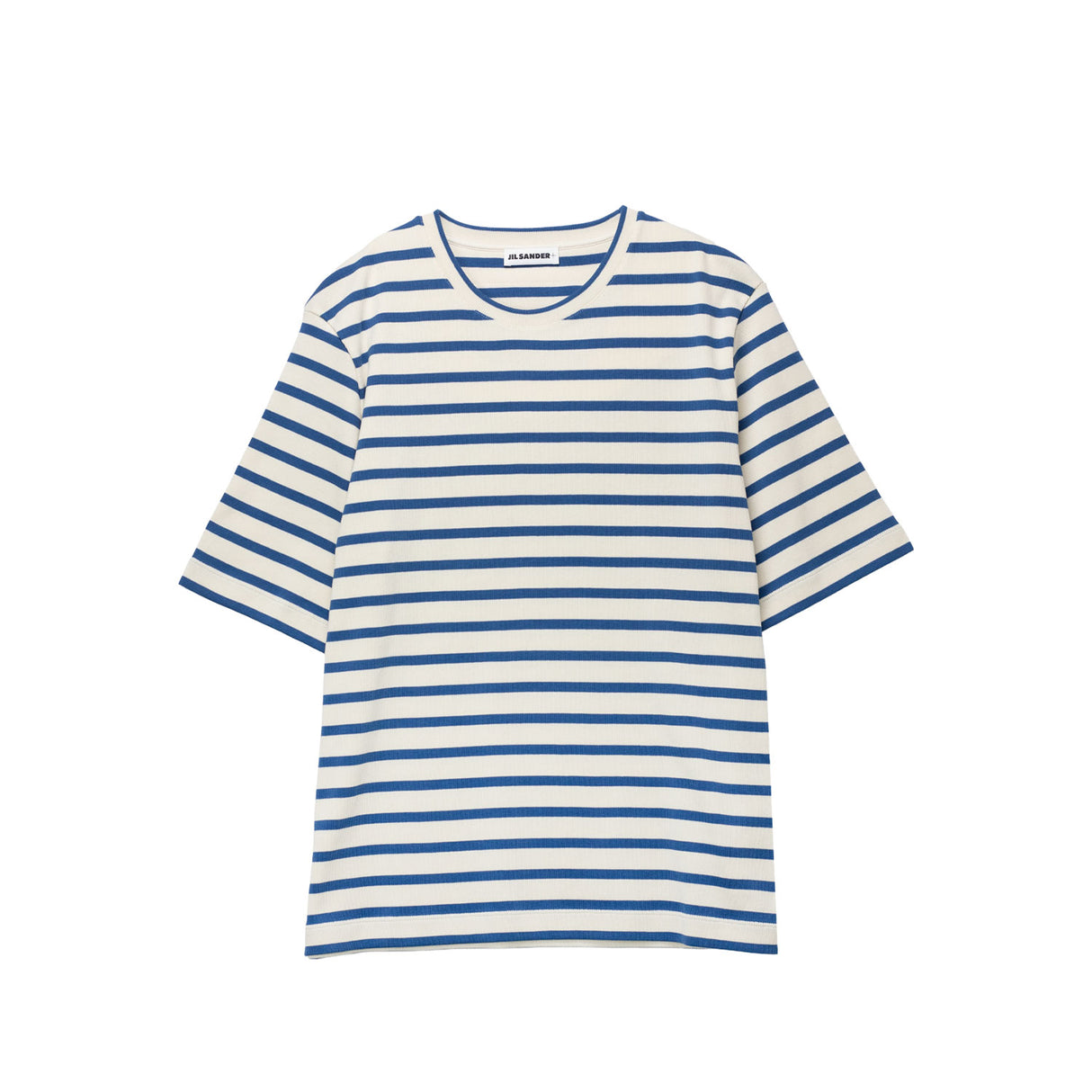 Navy stripe t-shirt on a white background.