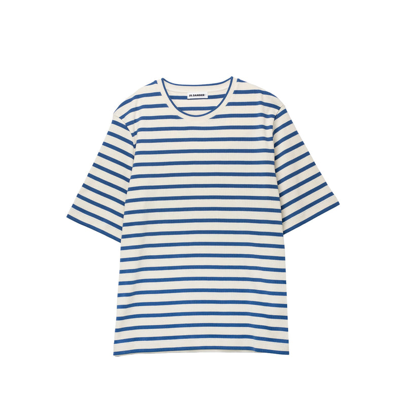 Navy stripe t-shirt on a white background.