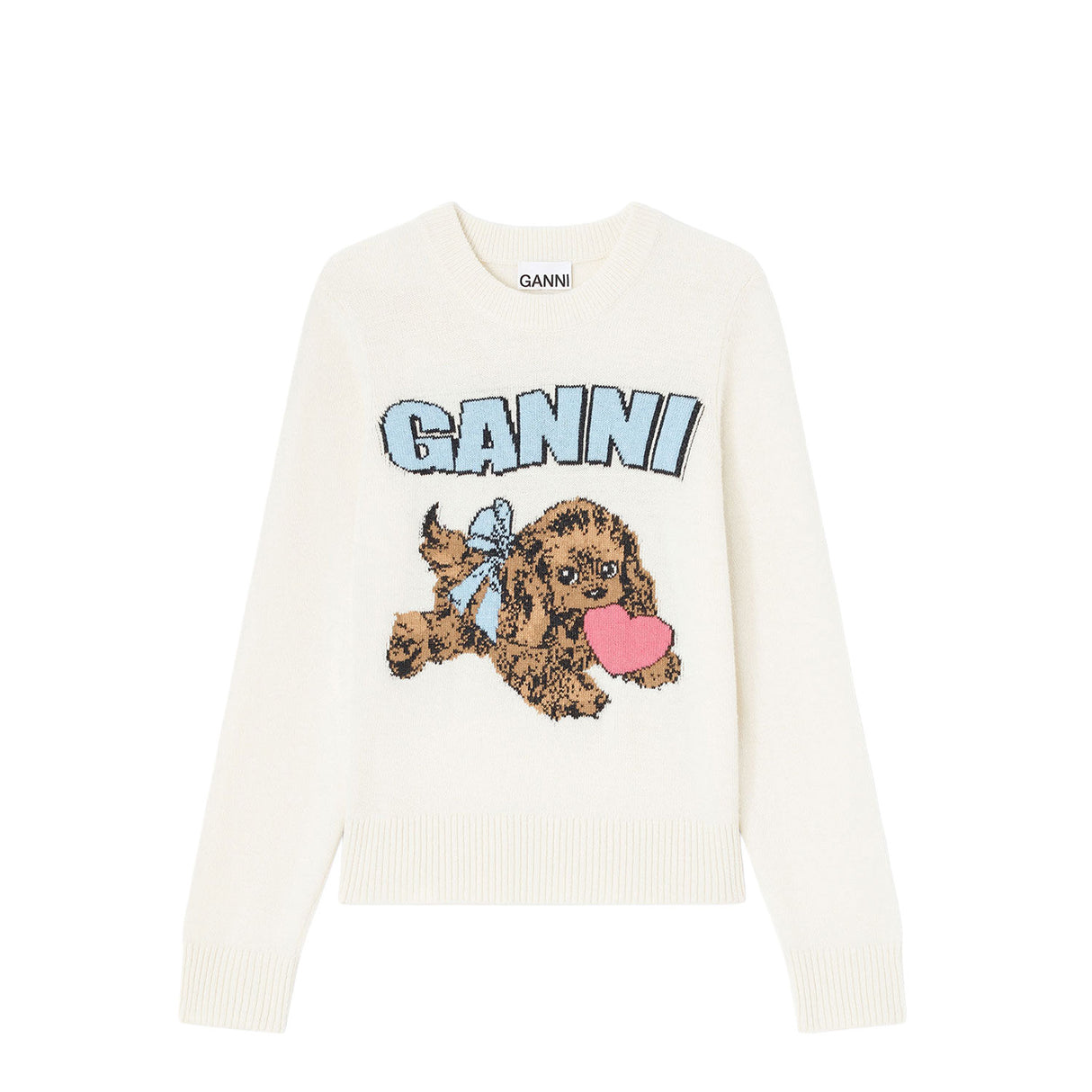 Ganni K2562 FLUFFY PUPPY LOVE CREWNECK, Egret