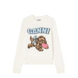 Ganni K2562 FLUFFY PUPPY LOVE CREWNECK, Egret