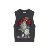 Ganni K2596 GRAPHIC WOOL MIX FLOWERS VEST, Phantom