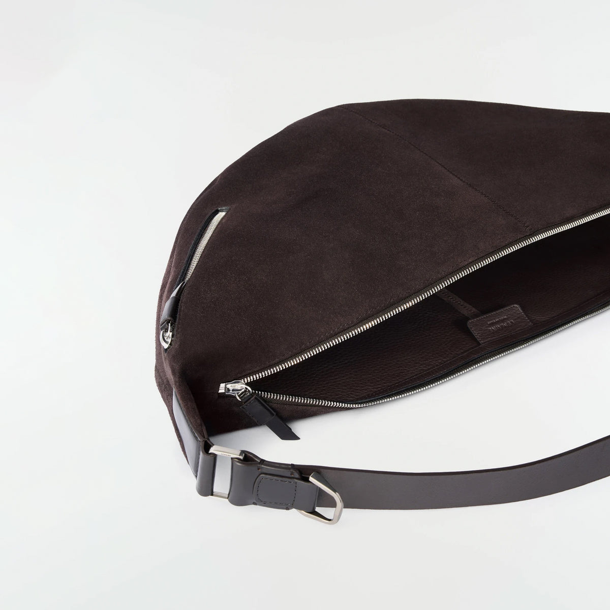 Lemaire QUIVER CLIP BAG SUEDE, Ebony Brown