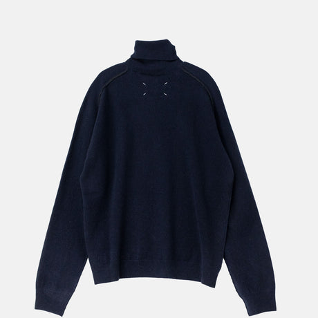 Maison Margiela LAMBSWOOL MOCKNECK SWEATER, Navy/Dark Grey