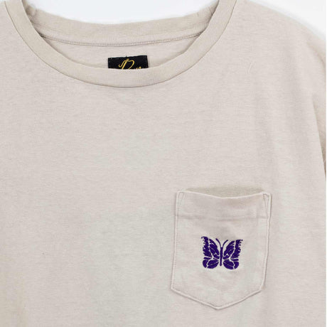 Needles S/S PAPILLON EMBRoidery POCKET TEE, Oatmeal