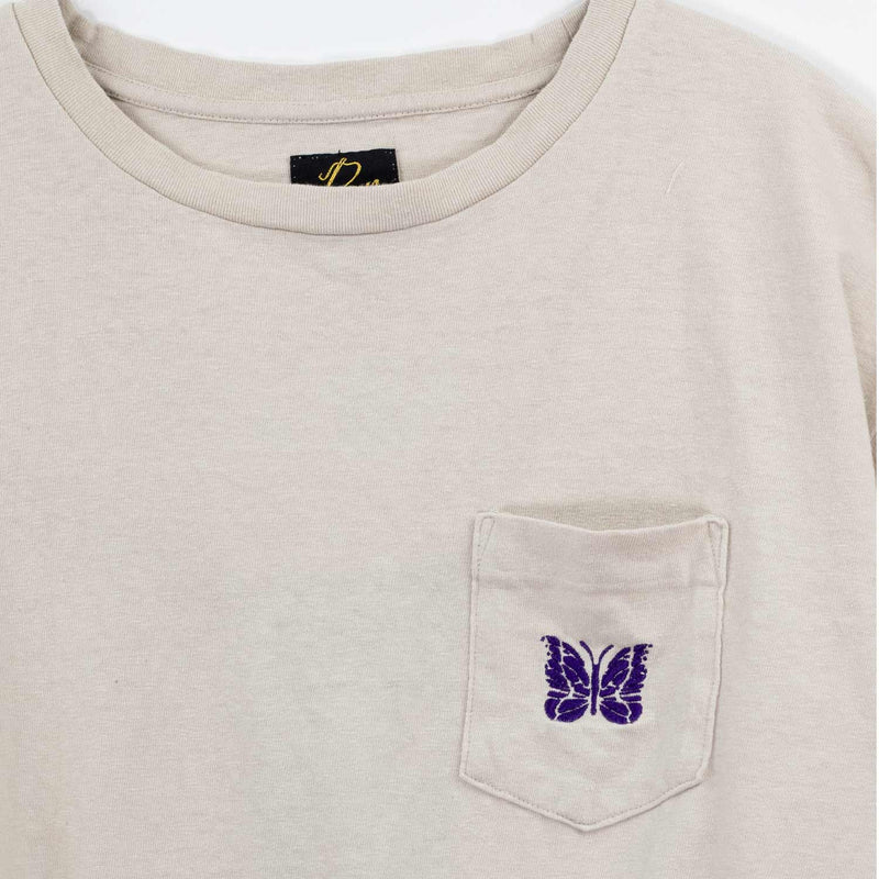 Needles S/S PAPILLON EMBRoidery POCKET TEE, Oatmeal