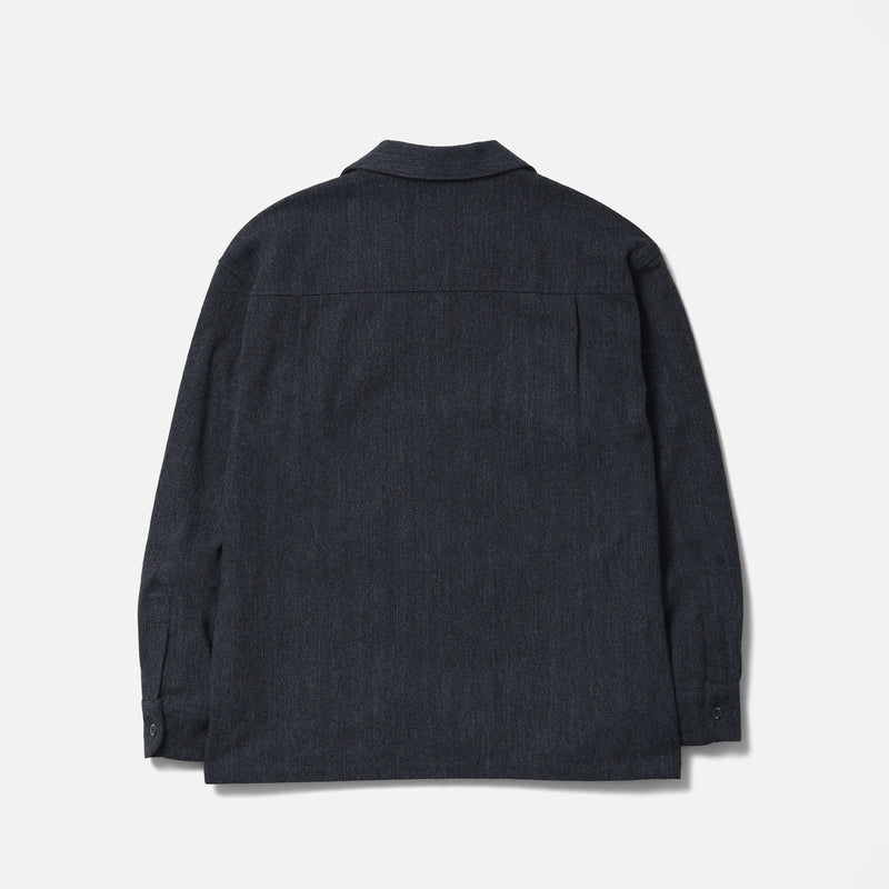 Neighborhood HERRINGBONE OPEN COLLAR SHIRT, Charcoal