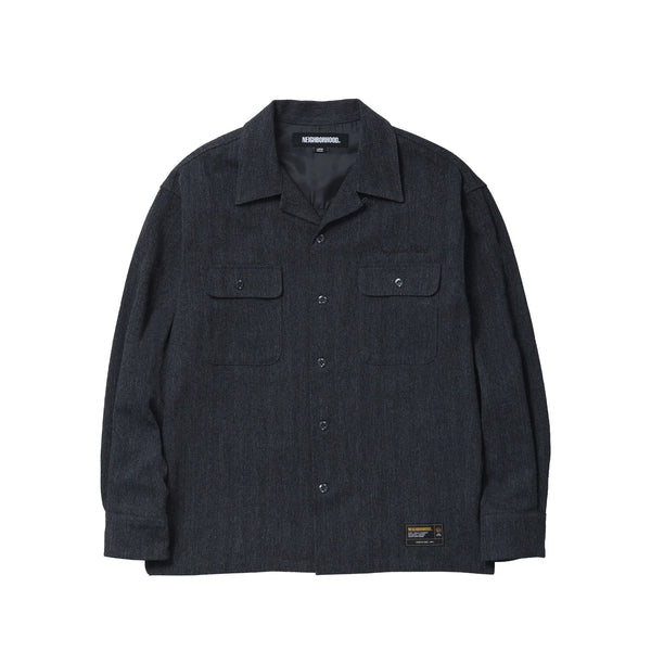 トップス NEIGHBORHOOD herringbone wool cpo shirt Neighborhood HERRINGBONE OPEN COLLAR SHIRT, Charcoal – Beamhill