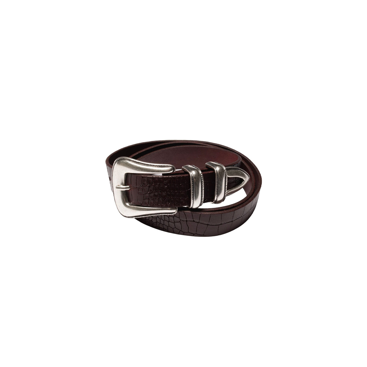 Nudie Jeans WESTERN FAUX CROCO SILVER BELT, Burgundy