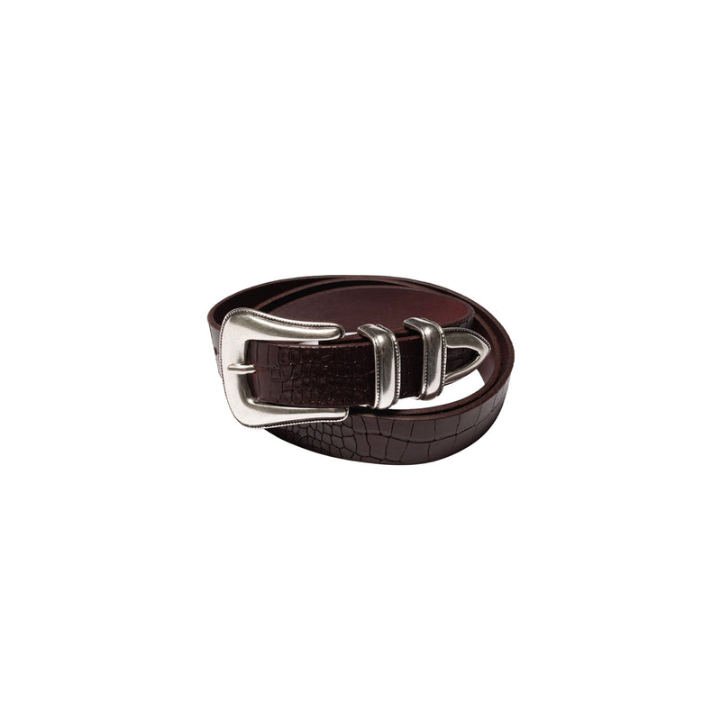 Nudie Jeans WESTERN FAUX CROCO SILVER BELT, Burgundy