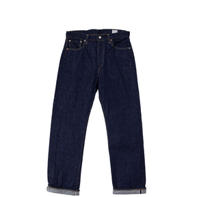 Pair of dark blue jeans on a white background
