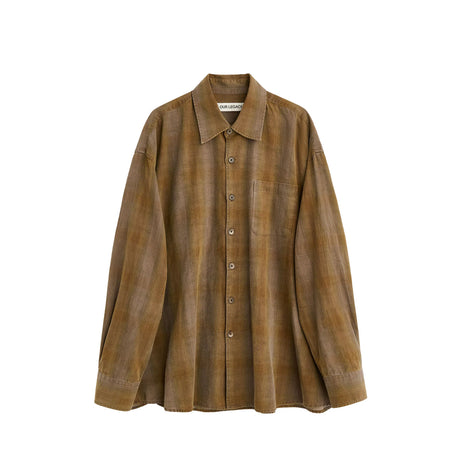 Brown button-up shirt on a white background