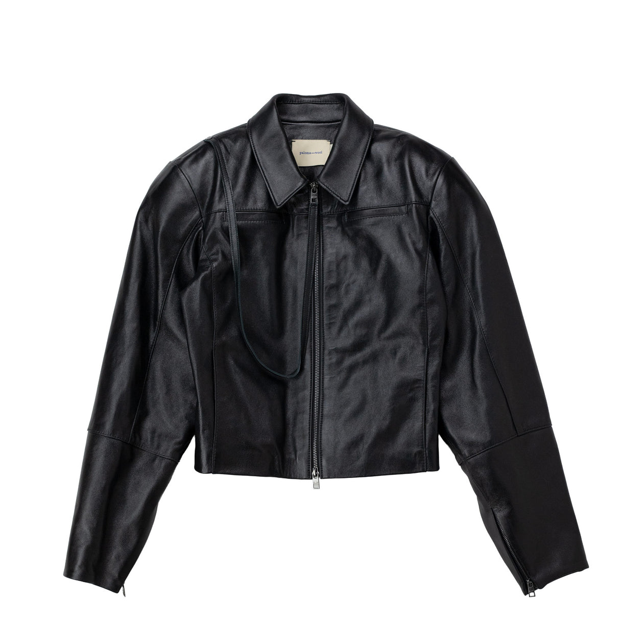 Black leather jacket on a white background