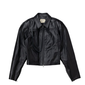 Black leather jacket on a white background