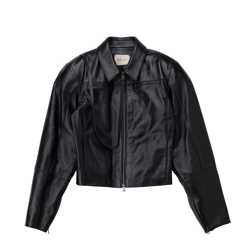 Black leather jacket on a white background