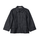 Dark gray jacket with a large collar on a white background