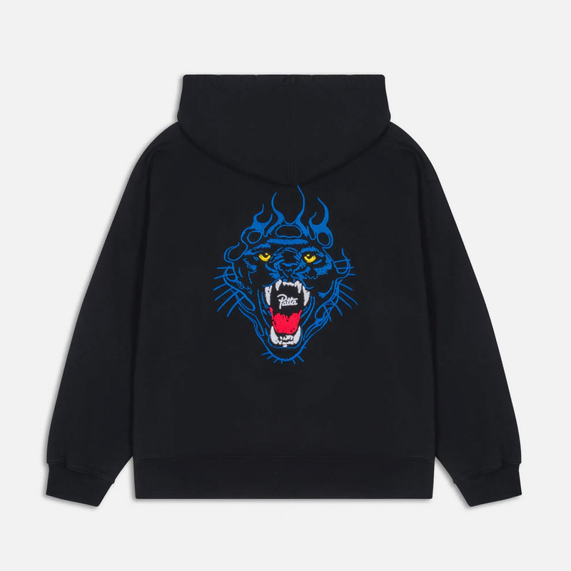 Patta EMBROIDERED FIRE PANTHER HOODED SWEATSHIRT, Black