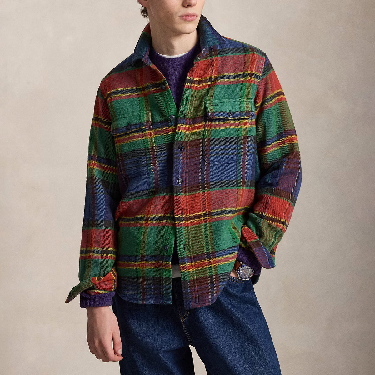 Polo Ralph Lauren CLASSIC FIT PLAID FLANNEL WORKSHIRT, Blue/Green/Multi