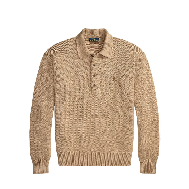 Polo Ralph Lauren RELAXED FIT CABLE COTTON POLO JUMPER, Camel Melange