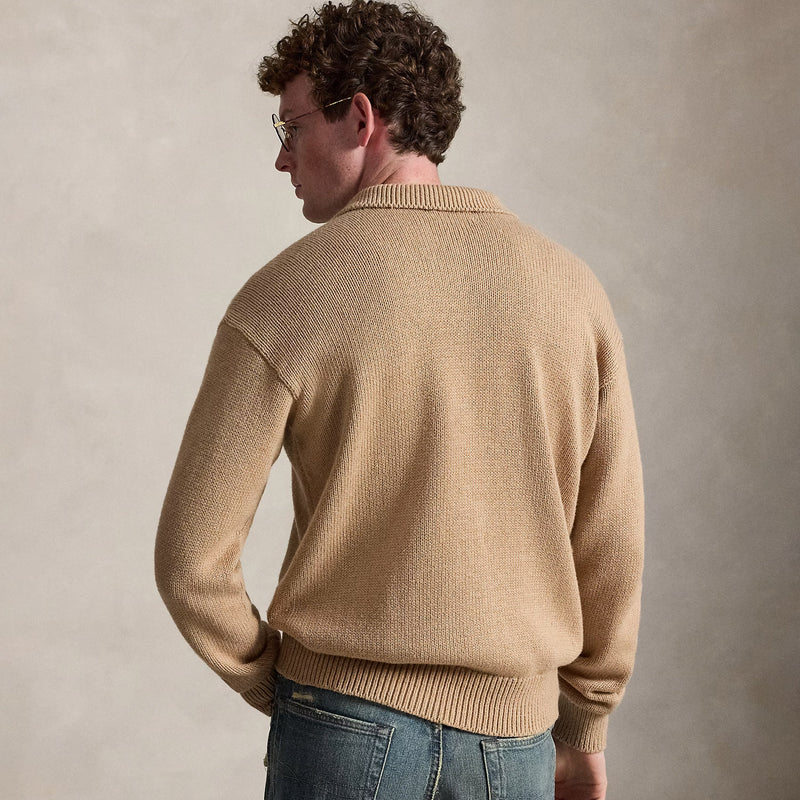 Polo Ralph Lauren RELAXED FIT CABLE COTTON POLO JUMPER, Camel Melange