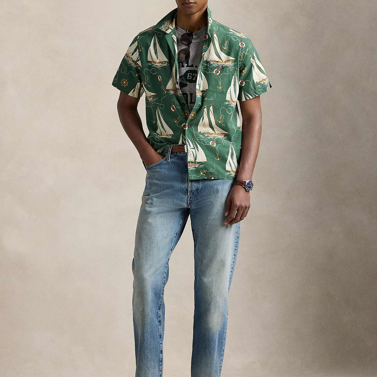 POLO Ralph Lauren CLASSIC FIT S/S SAILBOAT OXFORD SHIRT, Anchors