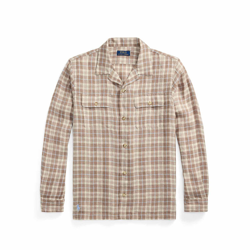 POLO Ralph Lauren CLASSIC FIT PLAID LINEN SHIRT, Brown