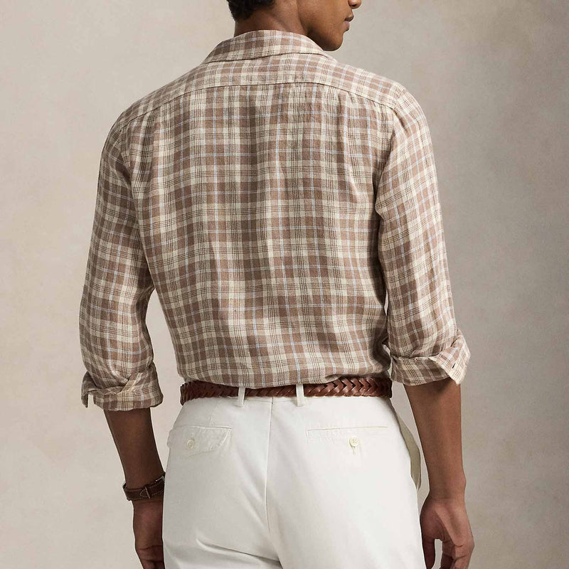 POLO Ralph Lauren CLASSIC FIT PLAID LINEN SHIRT, Brown