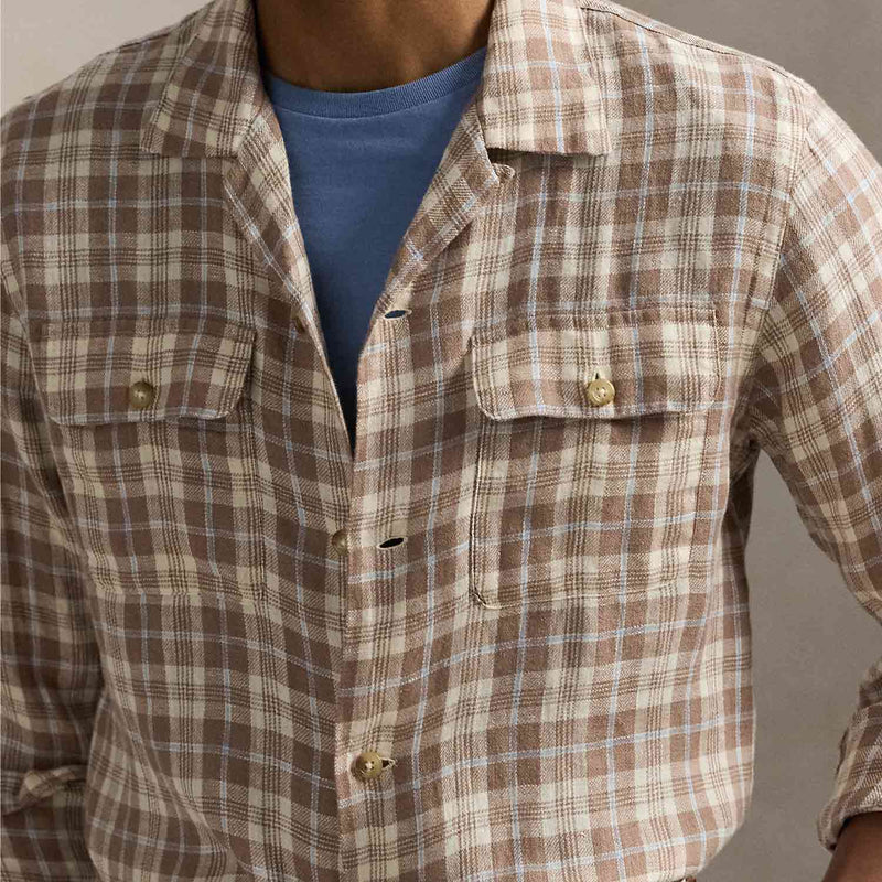 POLO Ralph Lauren CLASSIC FIT PLAID LINEN SHIRT, Brown