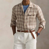 POLO Ralph Lauren CLASSIC FIT PLAID LINEN SHIRT, Brown
