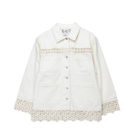 White shirt with lace details on a white background