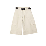 Beige wide-leg pants with a belt on a white background