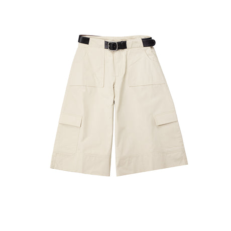 Beige wide-leg pants with a belt on a white background