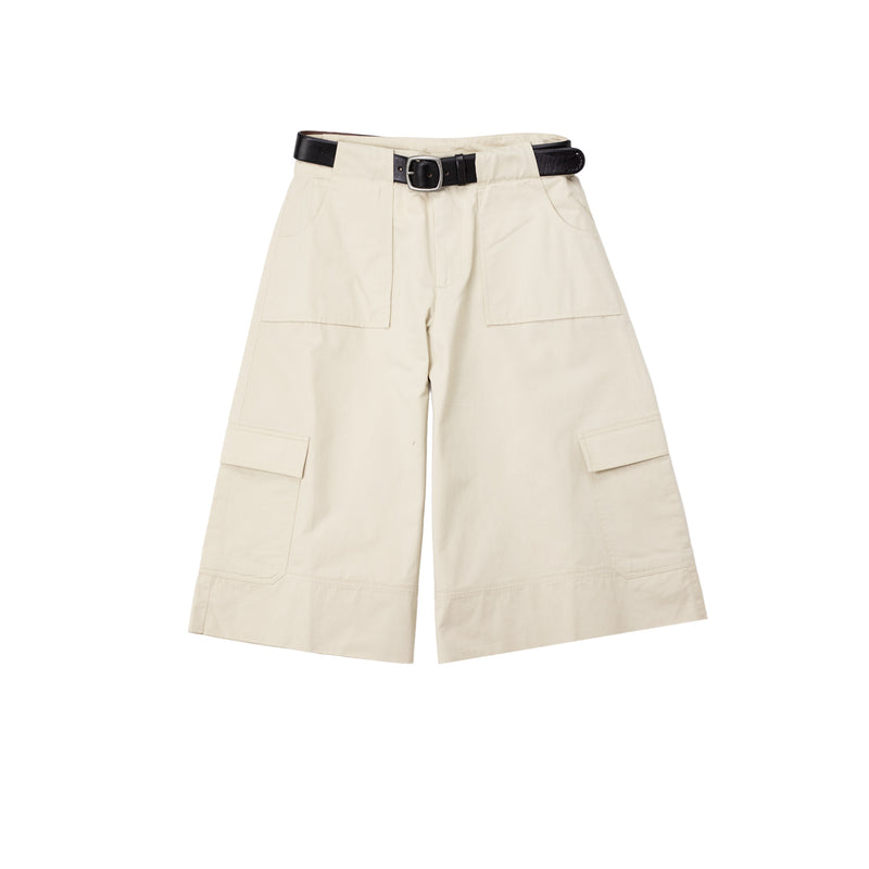 Beige wide-leg pants with a belt on a white background