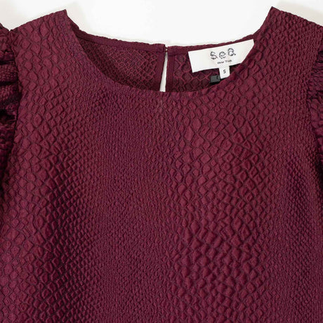 Sea NY FAYETTA EMBOSSED S/S MINI DRESS, Burgundy