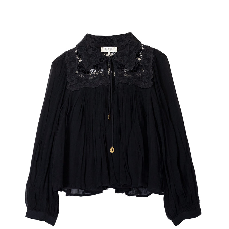 Sea NY DAPHNE LACE L/S TOP, Black