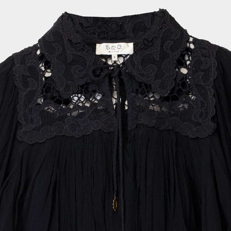 Sea NY DAPHNE LACE L/S TOP, Black