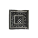 Black square scarf with white floral pattern on a white background