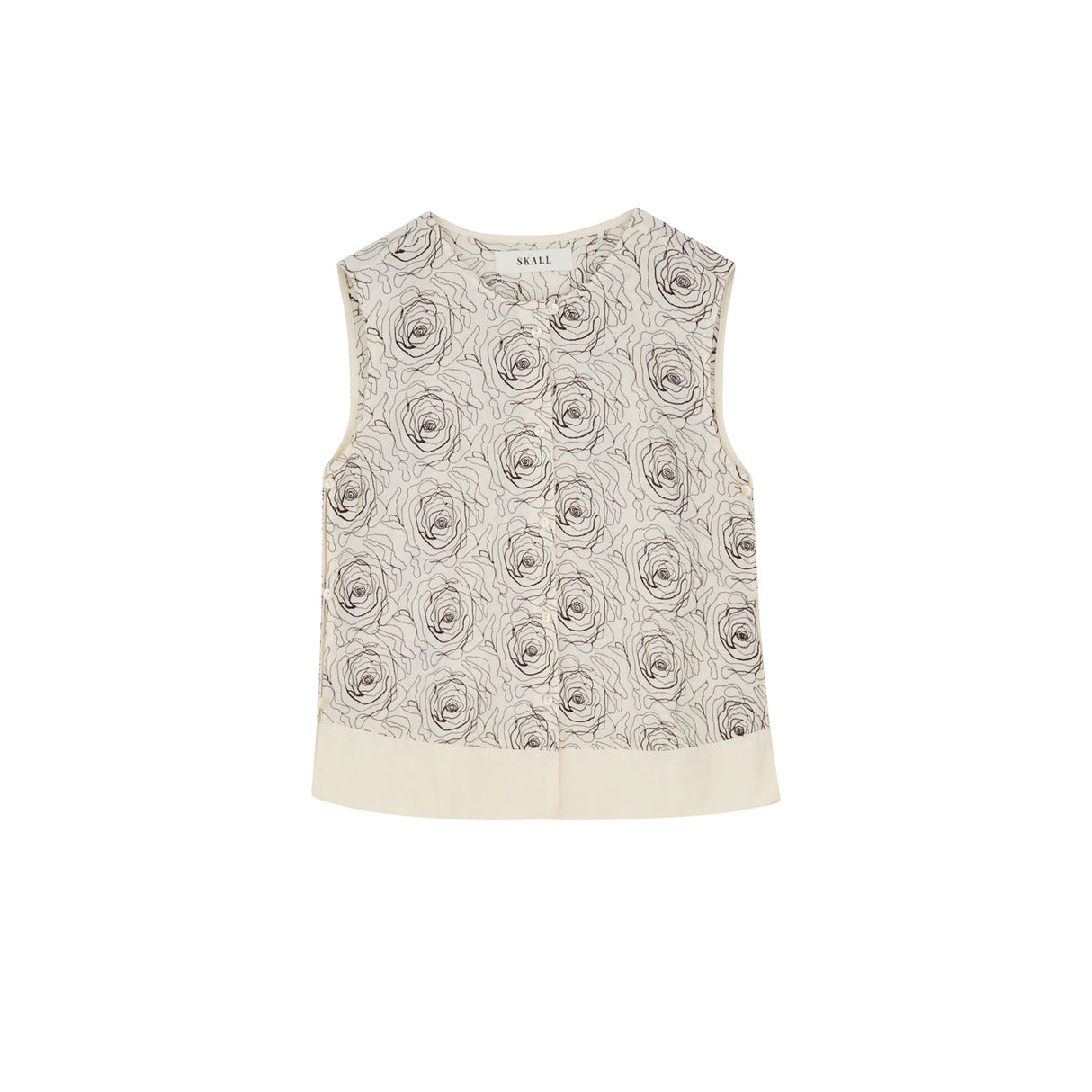 Sleeveless top with floral pattern on a white background