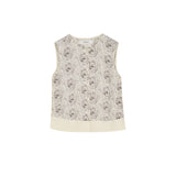 Sleeveless top with floral pattern on a white background