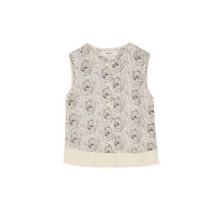 Sleeveless top with floral pattern on a white background