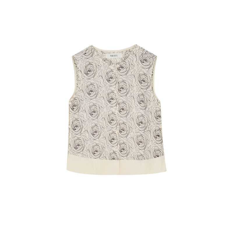 Sleeveless top with floral pattern on a white background