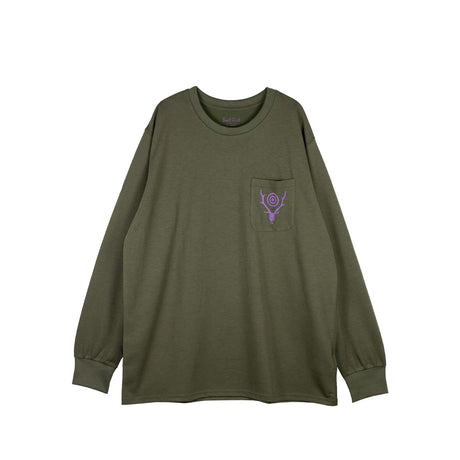South2 West8 LS ROUND POCKET TEE, Green - Image 1