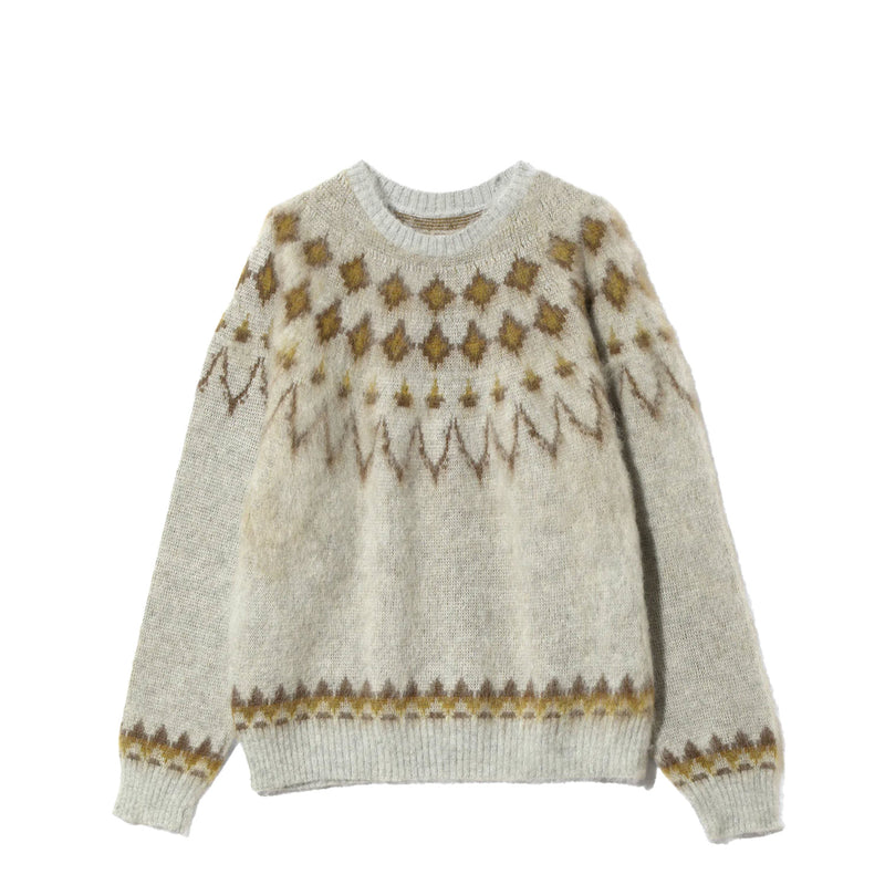 South2 West8 MOHAIR CREW NECK SWEATER, Ice Grey