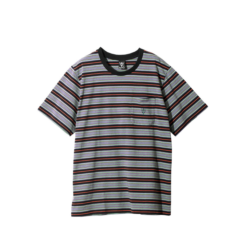 South2 West8 S/S ROUND POCKET TEE, Stripe Black