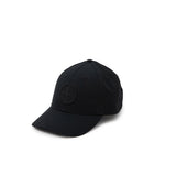 Black cap with embroidered logo on a white background