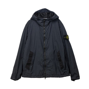 Blue jacket with a hood on a white background